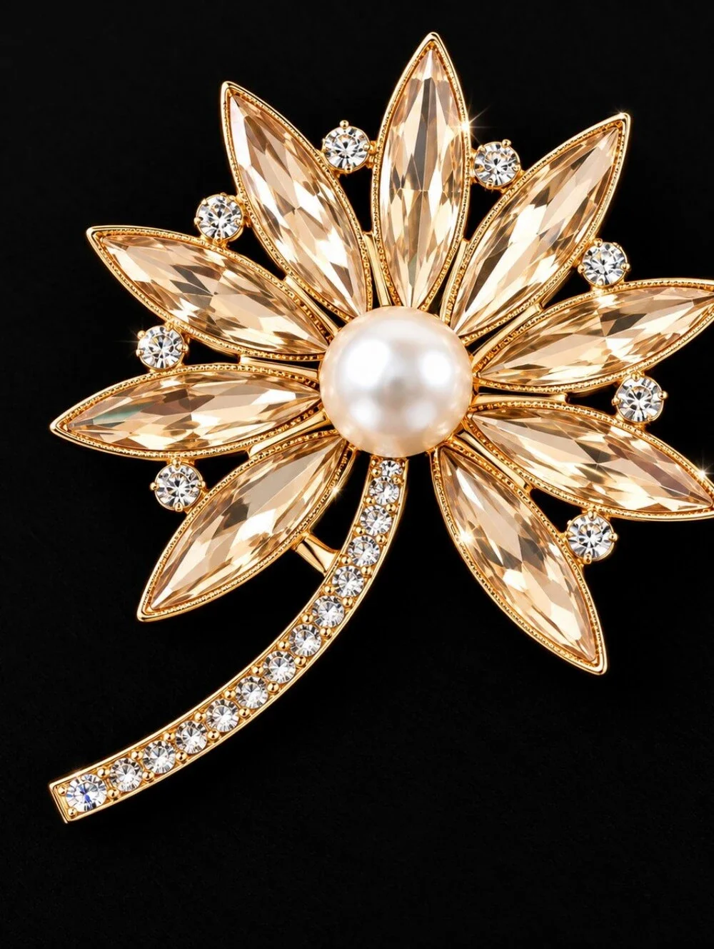 Crystal Flower Brooch Pin Pearl Rhinestone Statement Jewelry Choose Color